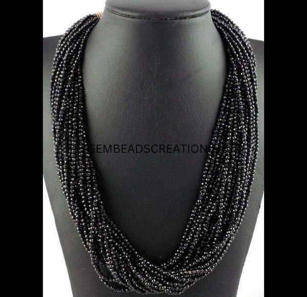 2-2.5mm Black Spinel Necklace/Gemstone Necklace/Beaded Rondelle Beads Handmade Necklace/ Gift For Her/Layering Adjustable Necklace