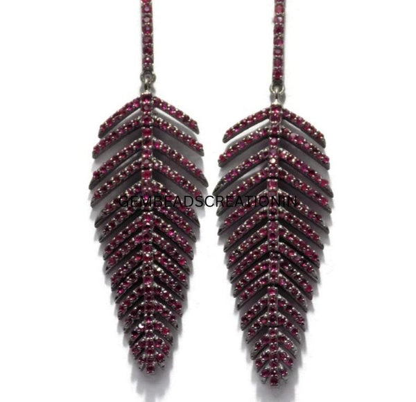Natural Ruby Earrings/Dangle Drop Earrings/ 63x19mm Diamond Earring/Victorian Earring/Minimalist Earring/Leaf Shape Earring/Gift Ideas Women