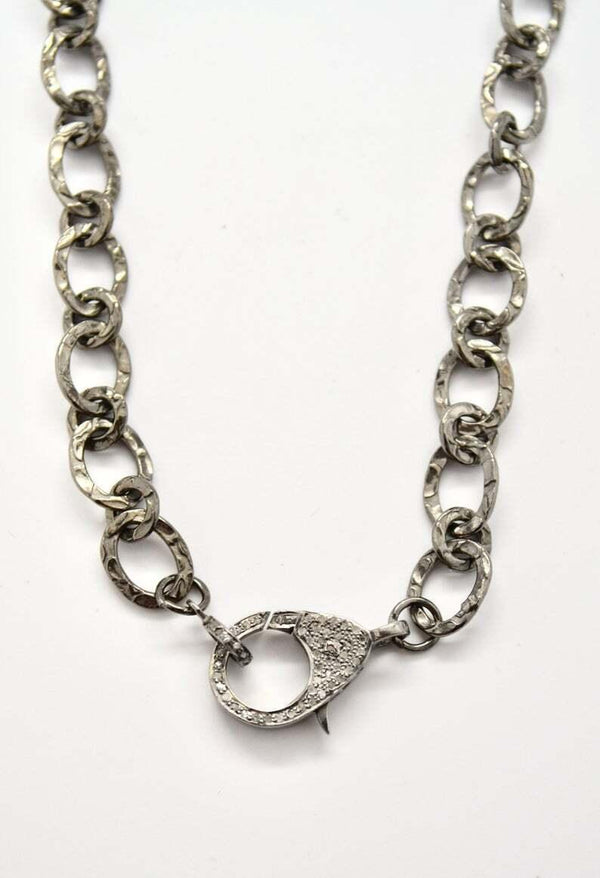 Rosecut Pave Diamond Chain Necklace Lobster Clasp Lock 16 Inches Long in 925 Sterling Silver