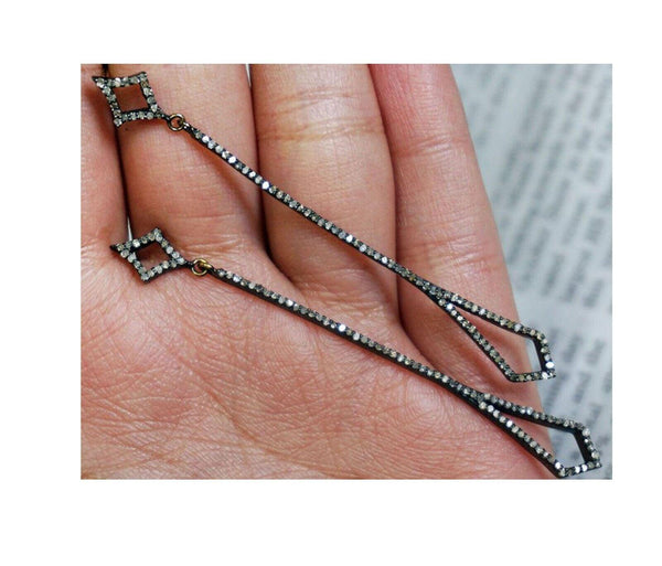 Natural Uncut Pave Diamond 925 Sterling Silver Victorian Earrings Drop Earring Diamond Earrings Gift For Her