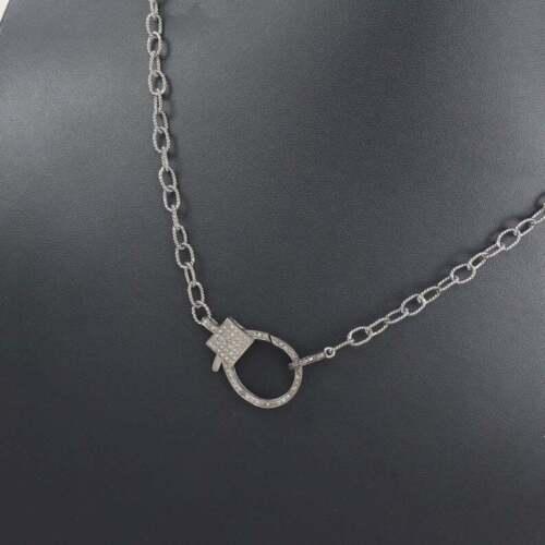Rosecut Pave Diamond Chain Necklace Lobster Clasp Lock 16 Inches Long in 925 Sterling Silver